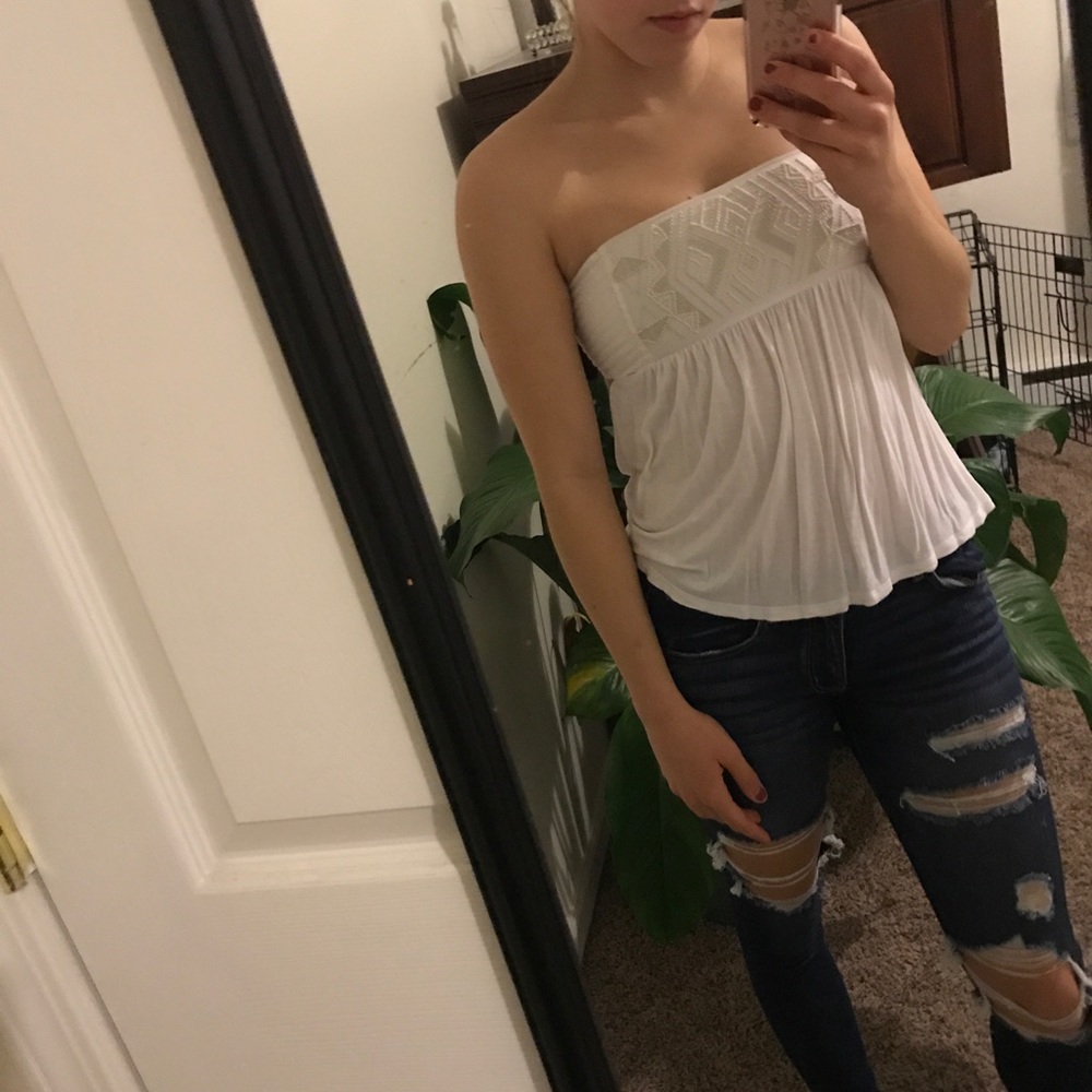 white beaded tube top with tie back